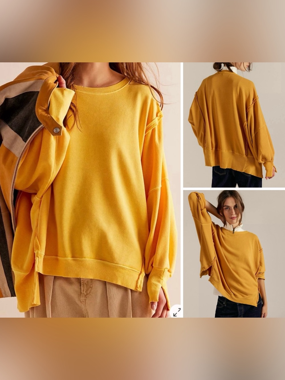 NWT Free People We The Free Camden Sweatshirt - golden yellow sun - medium